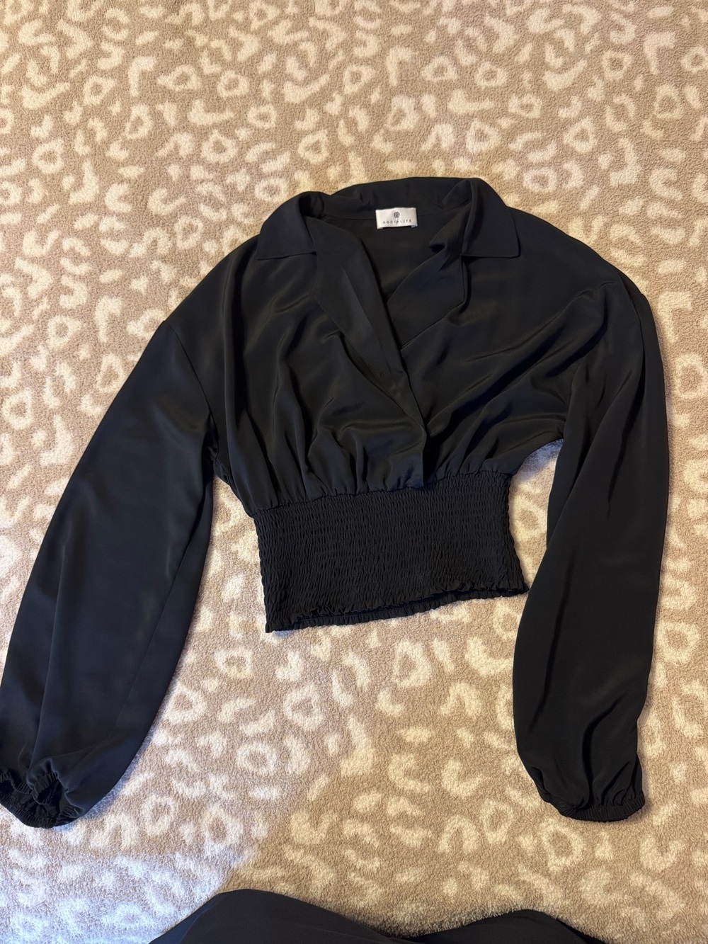 Socialite Black Satin Blouson Top